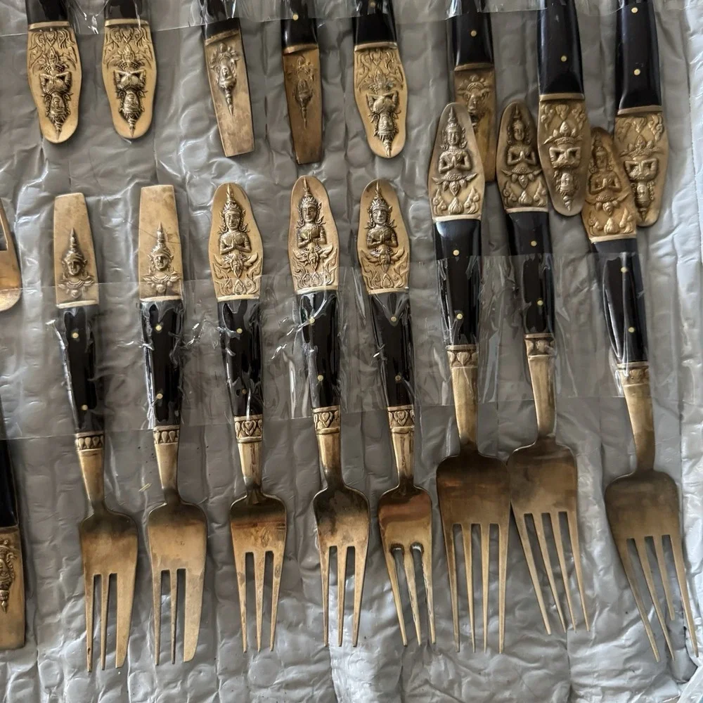 VINTAGE S. Samran Thailand Co BRASS/BRONZE FLATWARE MADE IN THAILAND 65 pieces